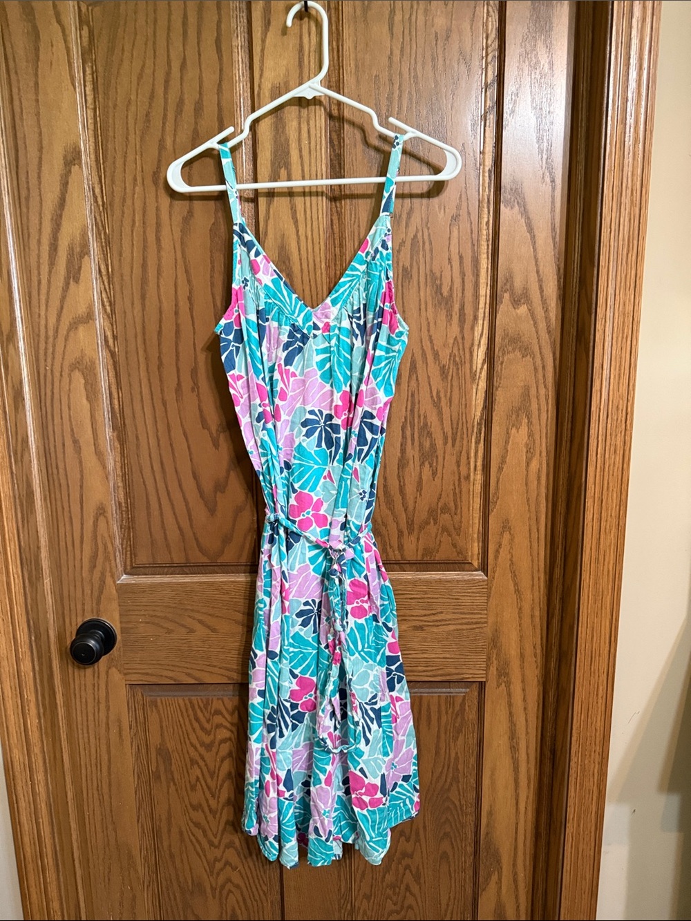 Gap - Lightweight Floral Tie-Waist Sundress in Teal & Pink - Kids